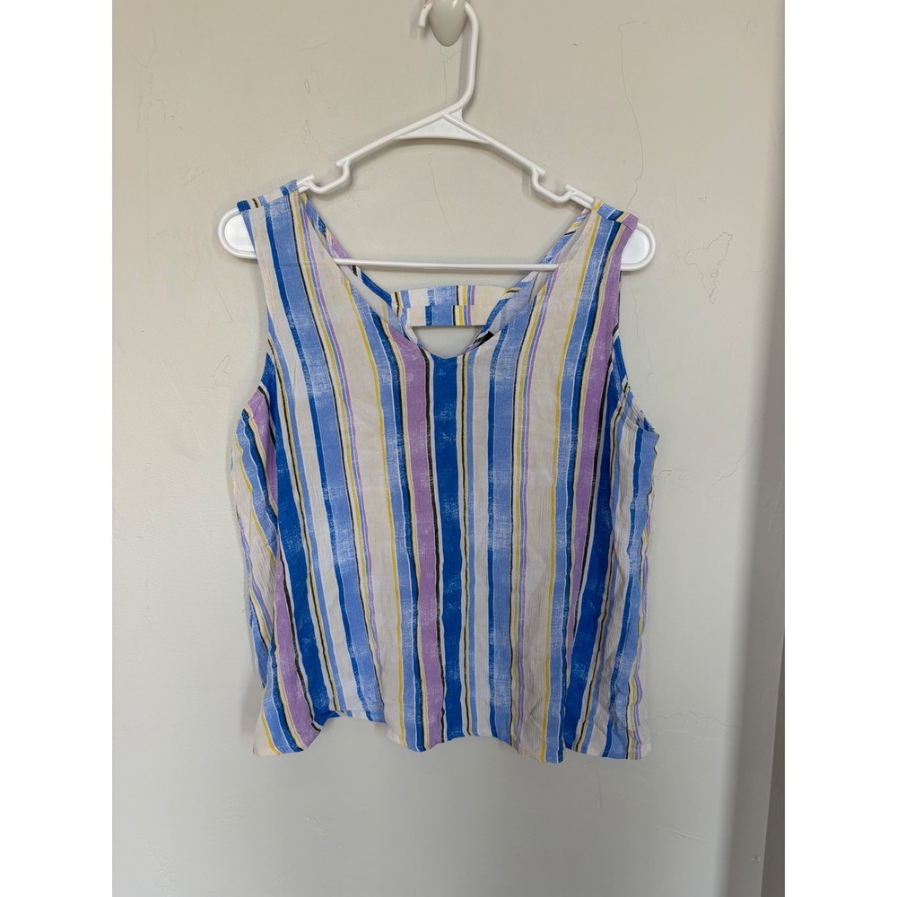 a.n.a A New Approach Women‎ Blue Striped V-Neck Sleeveless Rayon Tank Top Large